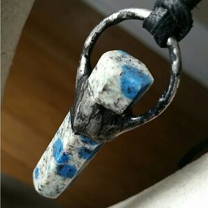 Azurite in Garnet "K2" Crystal Talisman Necklace EUC